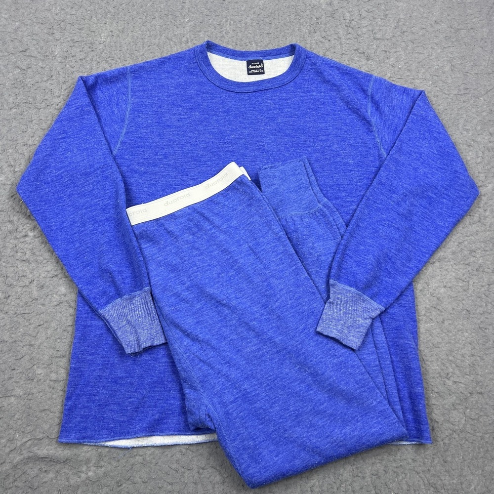 VTG DuoFold Thermal Shirt Pants Set Mens XL Blue Wool Blend Long Underwear 2 USA